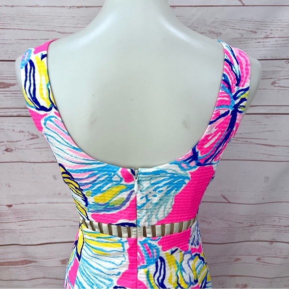 Lilly Pulitzer Iggy Kir Royal Pink Swept By The Tides Cut Out Waist Shift Dress - Picture 7 of 11